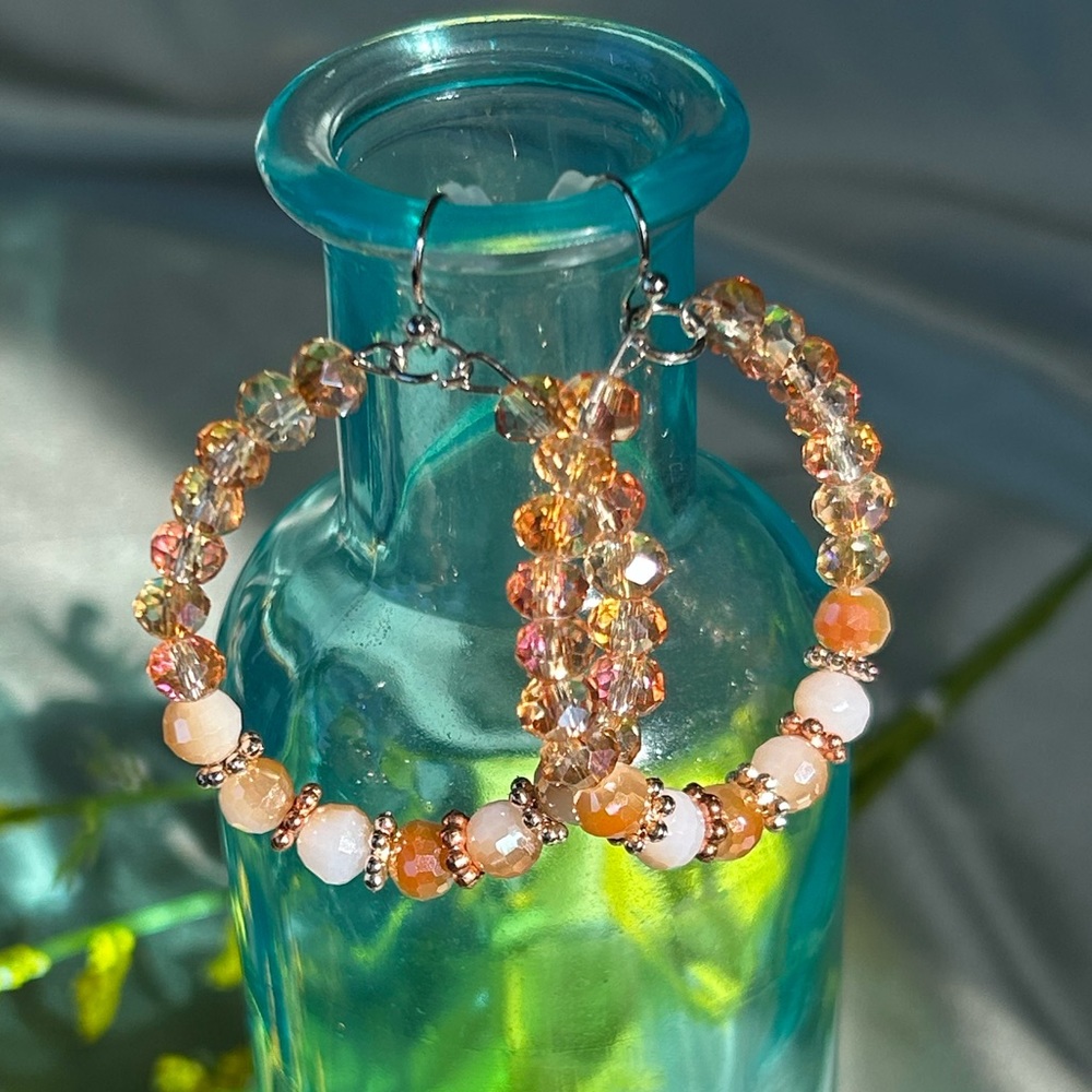 Handcrafted crystal beaded fishhook hoop